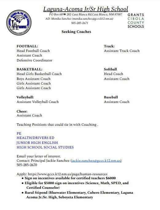 LAHS is Seeking Coaches 