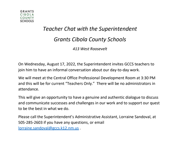 Superintendent Meeting with Teachers