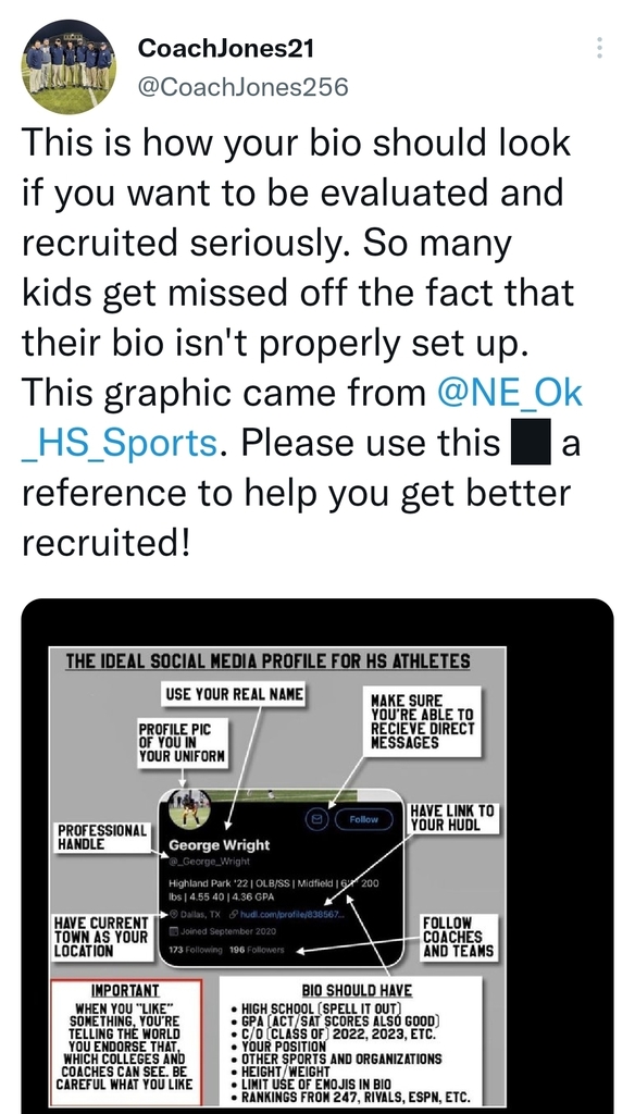 Twitter Profile for Student Athletes