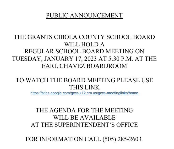 School Board Meeting Announcement
